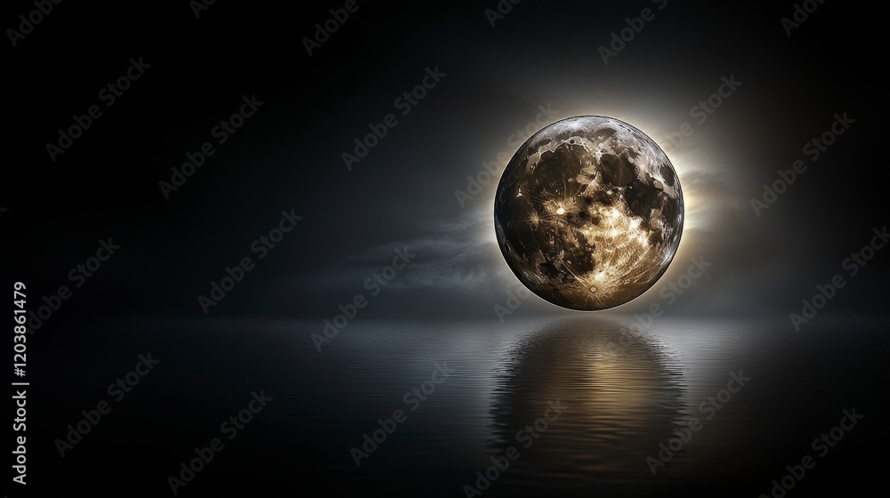 Poster Eclipse phenomenon celestial viewpoint grayscale art serene environment digital interpretation