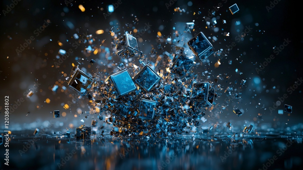Poster Dynamic abstract cubes expanding outward in a vivid digital environment 3d art futuristic concept
