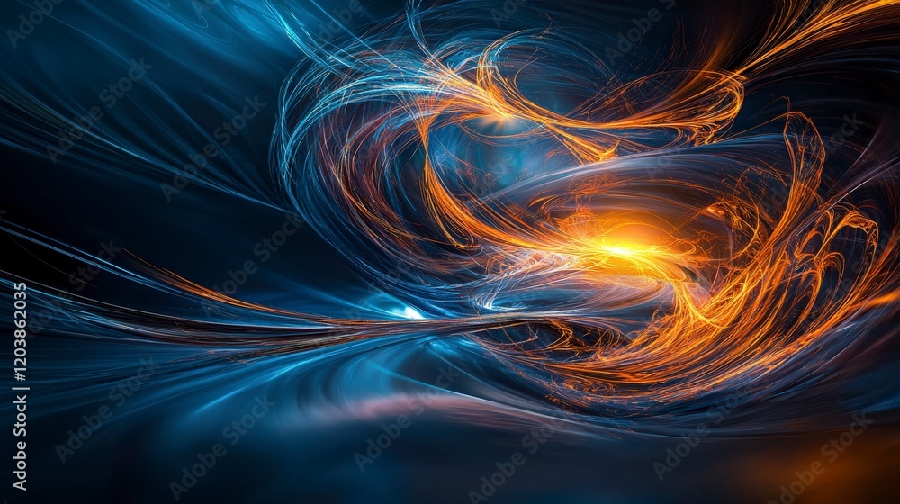 Poster dynamic abstract light lines twisting in vibrant colors digital art dark environment modern viewpoin