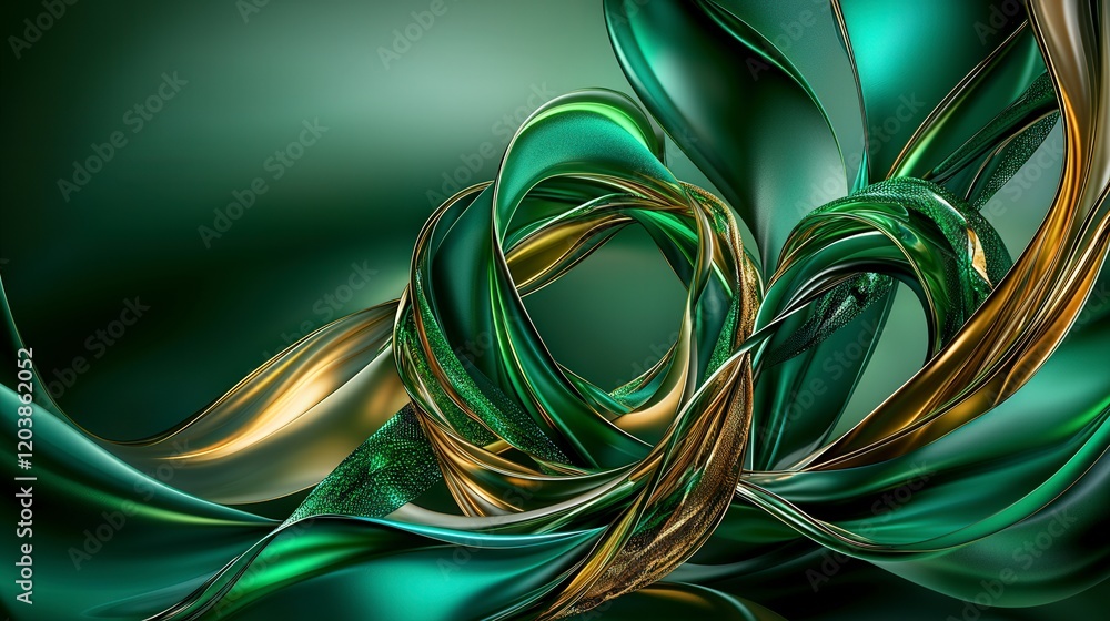 Poster dynamic abstract geometric rings twisting in vibrant greens artistic visualization modern design dig