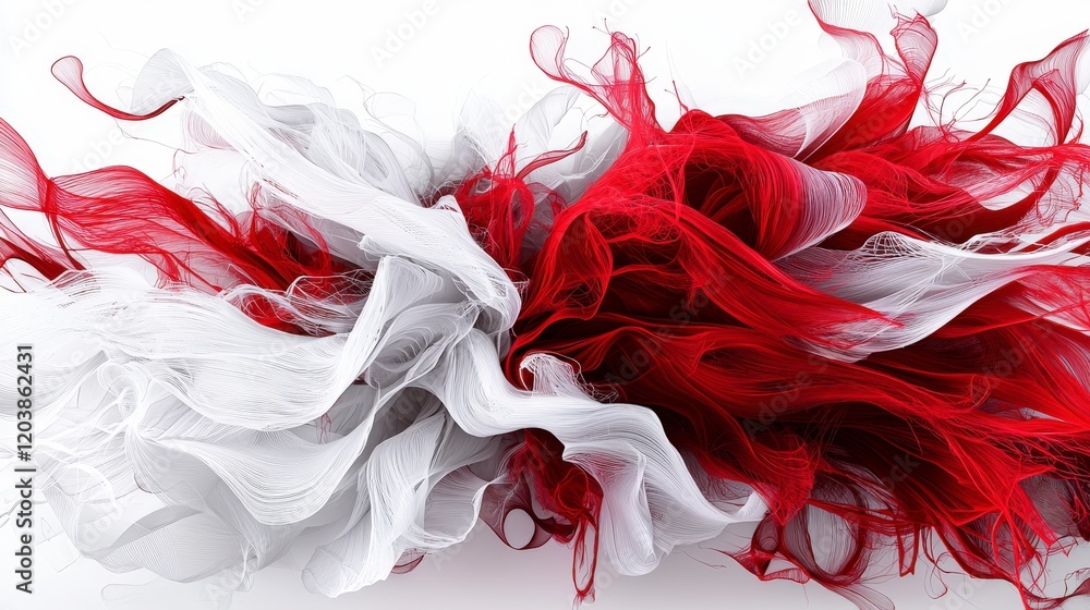 Poster dynamic abstract art of intersecting white and red lines digital artwork modern design minimalist st