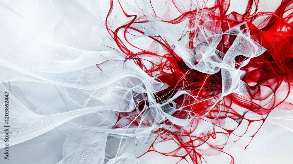 Fototapete Dynamic abstract lines in white and red intersecting on a bright background graphic design contemporary top-down view