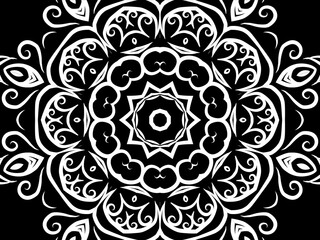 Black and white caleidoscope classic gradient flower art pattern of traditional tenun batik ethnic dayak ornament for wallpaper ads background sticker or clothing	