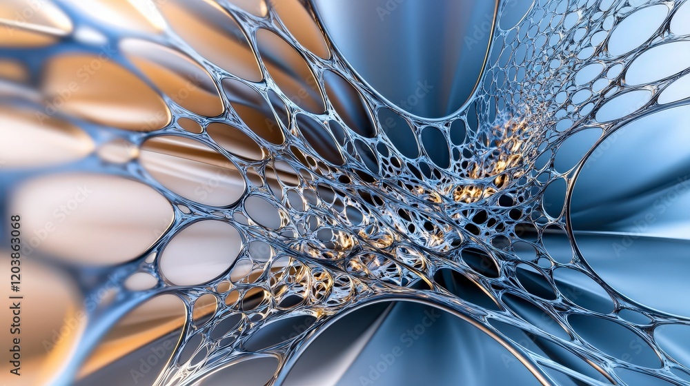 Aufkleber Abstract silver grid lines bending and distorting digital art futuristic design 3d view technology concept