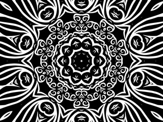 Black and white caleidoscope classic gradient flower art pattern of traditional tenun batik ethnic dayak ornament for wallpaper ads background sticker or clothing	
