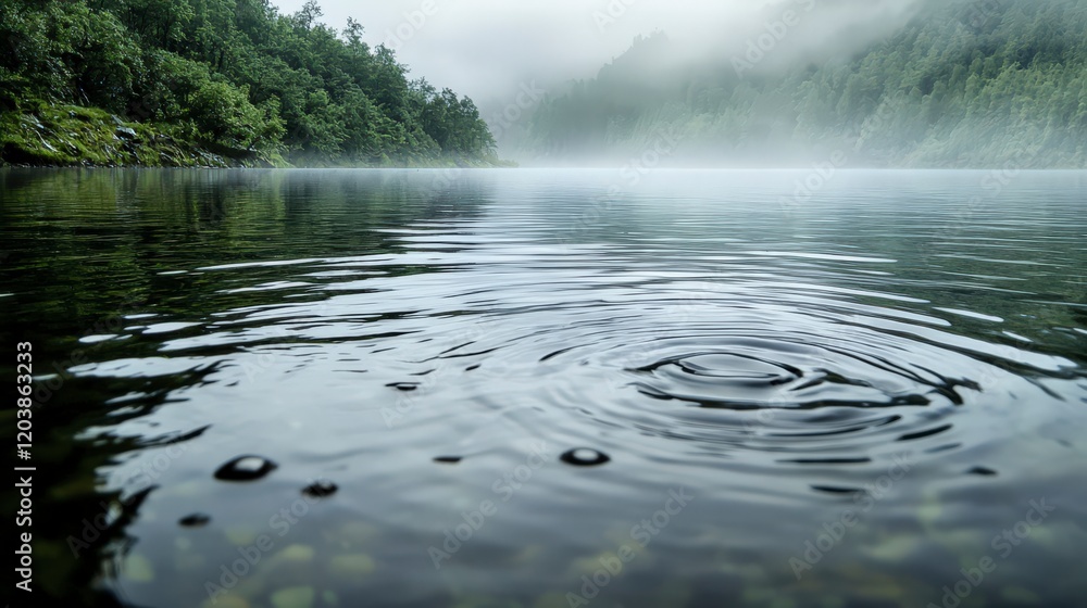 Poster rippling reflections on misty lake water nature scene tranquil environment close-up view abstract co