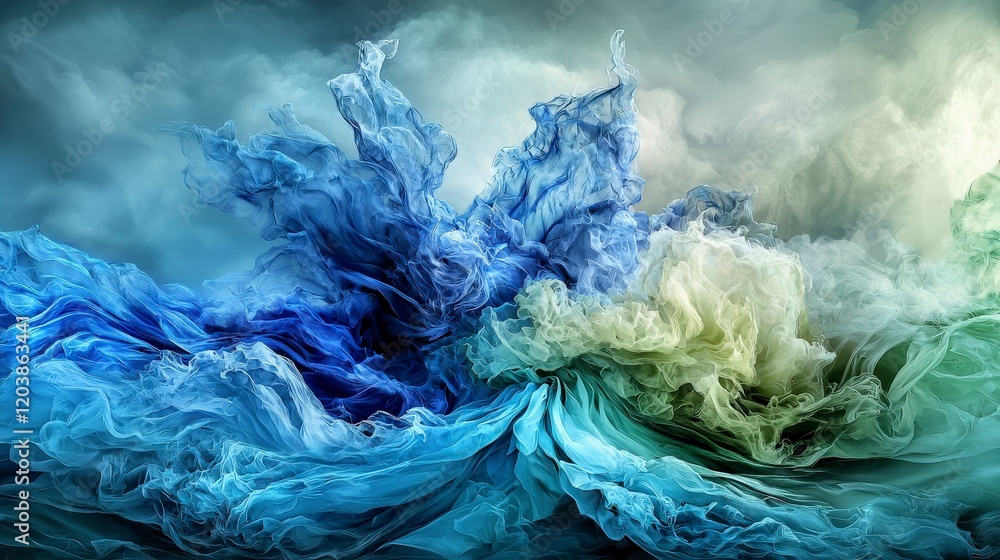 Poster abstract flowing waterfall representation nature scene digital art serene environment aesthetic view