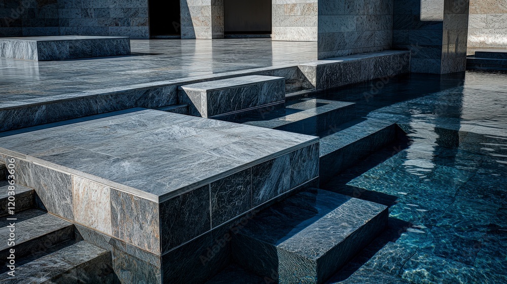 Poster geometric shapes reflection in modern architecture pool minimalist design urban environment aestheti
