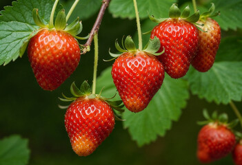 A vibrant collection of ripe, juicy strawberries freshly picked, showcasing their bright red color and natural sweetness, perfect for a healthy and delicious snack.