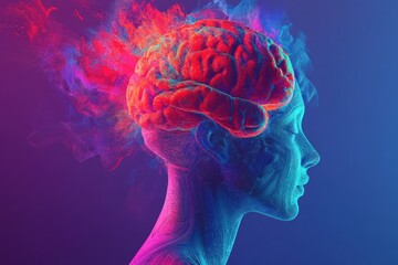 Naklejka premium Vibrant 3D Abstract Artwork of Human Brain Concept