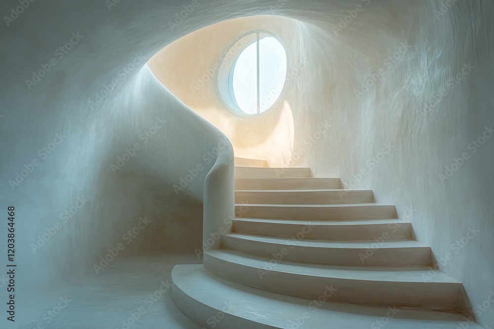 Poster unique spiral staircase design with soft natural light in modern architecture