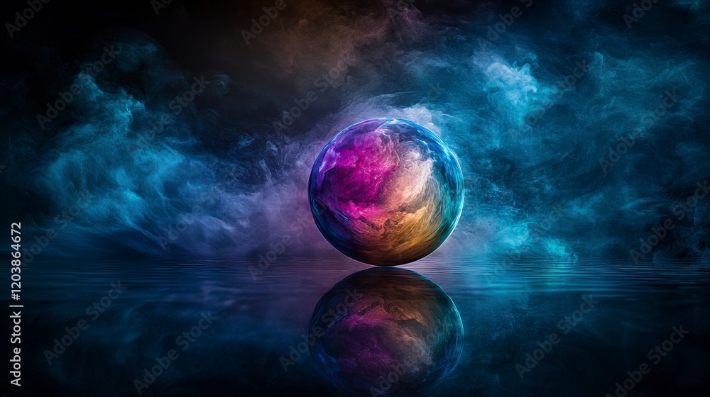 Poster ethereal floating colors in abstract orb cosmic environment digital art mystical viewpoint colorful 