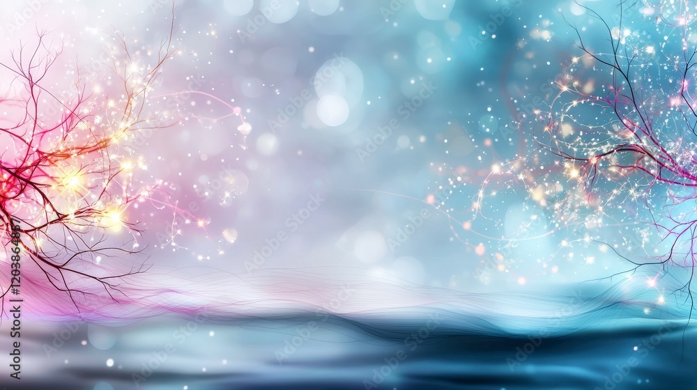 Aufkleber Enchanting abstract view ethereal sky and delicate glowing particles in a serene landscape