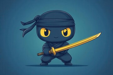 a cute ninja mascot strikes a dynamic pose with a sword exuding charm and energy that captures the spirit of action and playfulness in a vibrant cartoon style