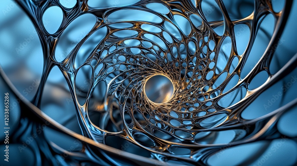Poster Expanding circular distortions of shadows digital space abstract art tech environment close-up visual illusion
