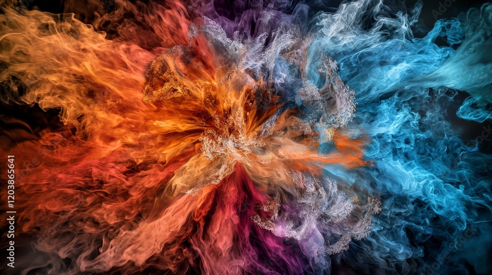 Poster vibrant flames of color spreading across the canvas abstract art showcase dynamic environment artist