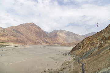 longest high altitude zipline at khalsar at Nubra Valley, Diskit, Ladakh, India