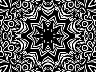 Black and white caleidoscope classic gradient flower art pattern of traditional tenun batik ethnic dayak ornament for wallpaper ads background sticker or clothing	