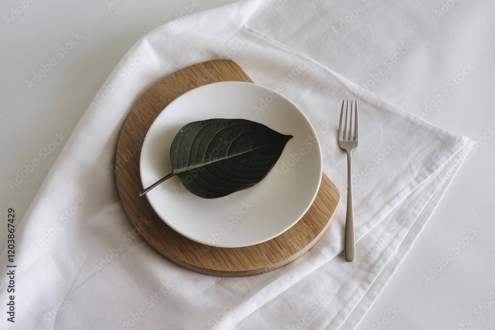 Poster minimalist table setting with single leaf
