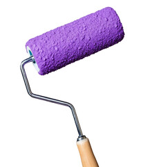 Obraz premium Close-up of a paint roller with textured purple foam for decorative wall painting