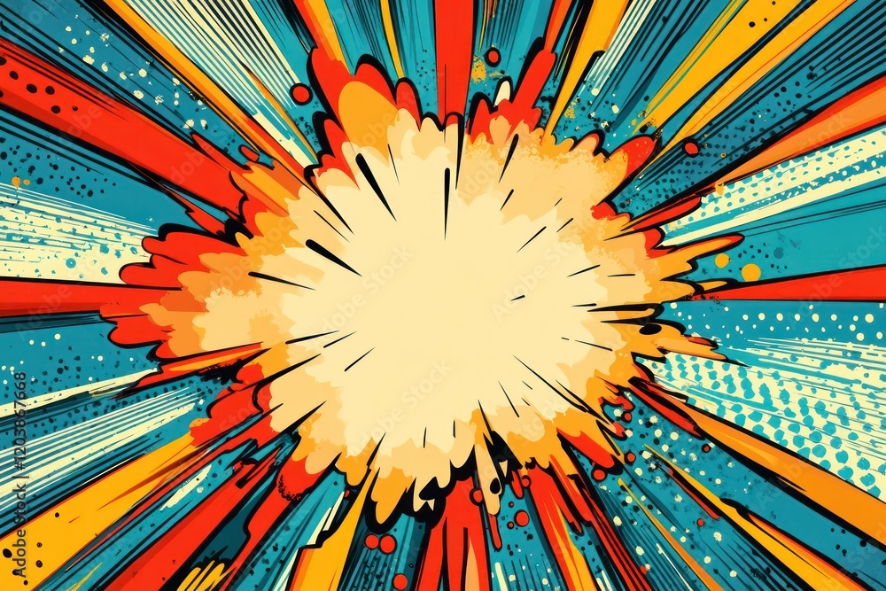 Poster colorful graphic explosion with dynamic lines and rays