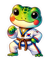 Taekwondo athlete frog on white background
