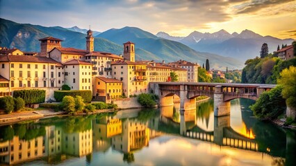 Minimalist View of Bassano del Grappa, Italy: Scenic Italian Town Landscape