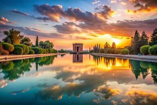 Minimalist View: Iranian Pond & Ancient Tomb at Tus