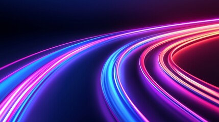 Abstract light trails curve on dark background.