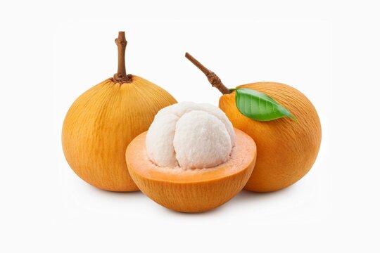 Sandoricum koetjape, santol, sentul or cotton fruit, isolated on white background with clipping path and full depth of field