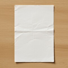 empty blank white grunge paper sheet placed on light oak wooden table counter, top view. sheet of blank note paper with blank space for design.