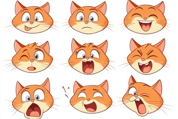 Obraz premium Adorable Cartoon Cat Faces Collection