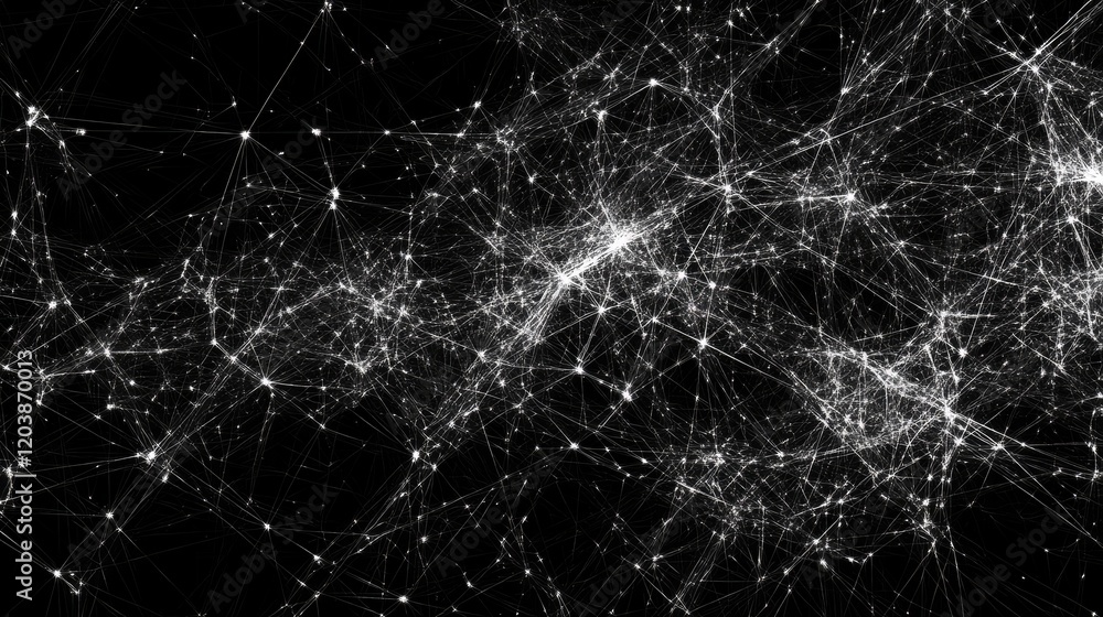 Poster An intricate web of glowing dots and interconnected lines forming a futuristic network on a dark background.