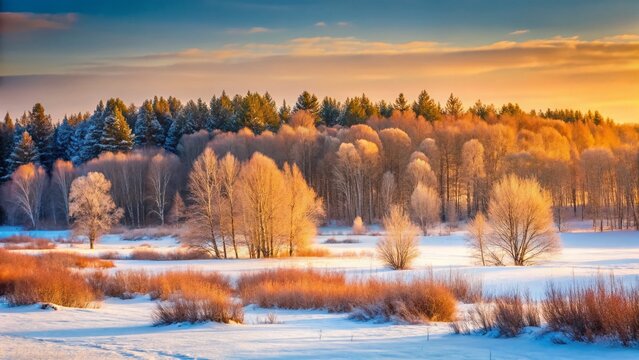 Minimalist Winter Forest Scene, Balashikha, Moscow Region, Russia - January 2020