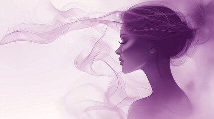 Soft lavender background with an elegant woman silhouette. international women's day