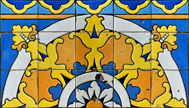 Tiles on kiosk ruins (Quiosque das Lendas) in Teresopolis, Rio de Janeiro, Brazil