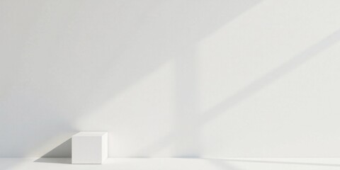 Fototapeta premium Minimalist White Cube on a Pale Surface with Light Streaks