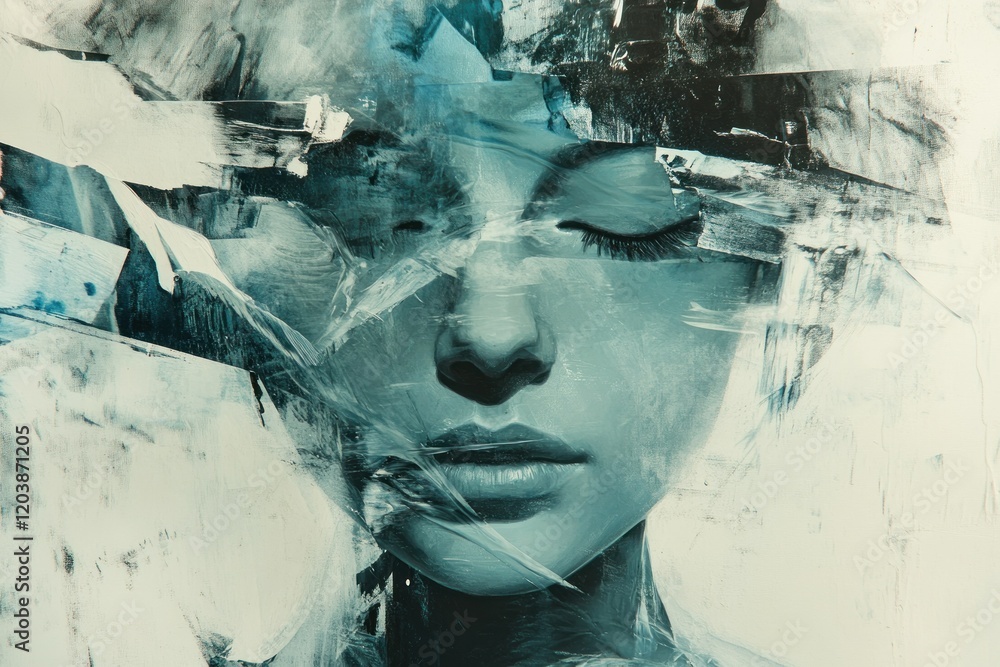 Poster striking abstract portrait with distorted elements