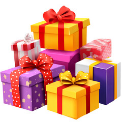 Obraz premium A stack of colorful wrapped gifts with ribbons and bows.