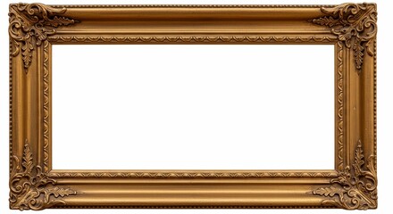 Antique Golden Brown Classic Old Vintage Wooden Rectangle ornate mockup canvas frame isolated on white. Blank and diverse subject molding baguette. Design element. use for paint, mirror or photo
