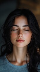 Fototapeta premium Woman with closed eyes and natural beauty, showcasing freckles and soft lighting in a serene moment