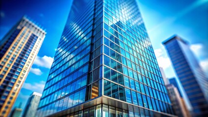 Modern Architecture Tilt-Shift Photography: Sleek Skyscraper against Blue Sky