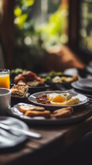 Fototapeta premium Classic Farmhouse Breakfast with Eggs and Bacon