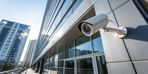Modern Building Security Camera Closeup - Surveillance Technology on Facade