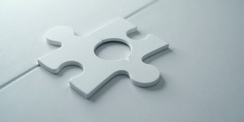 Fototapeta premium A Single White Jigsaw Puzzle Piece About to Connect, Representing a Crucial Step Towards Completion and the Concept of Unity