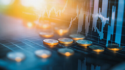 Abstract business Financial charts show a significant increase in profits in the stock market.This is driven by higher interest rates and continued growth. In the innovation world network of financial