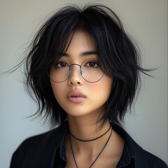 Fototapeta premium 19 year old mixed-Asian tomboy. Her black bob cut frames her face.
