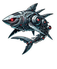 Rocket flying through space with a blue ocean-themed illustration featuring fish, marine life, and cartoon-style elements