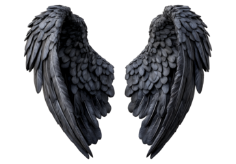 Pair of black angel wings, isolated on white background.