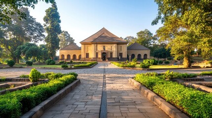 A serene shot of the Ethiopian National Museum entrance in Addis Ababa, with its historic and cultural significance highlighted